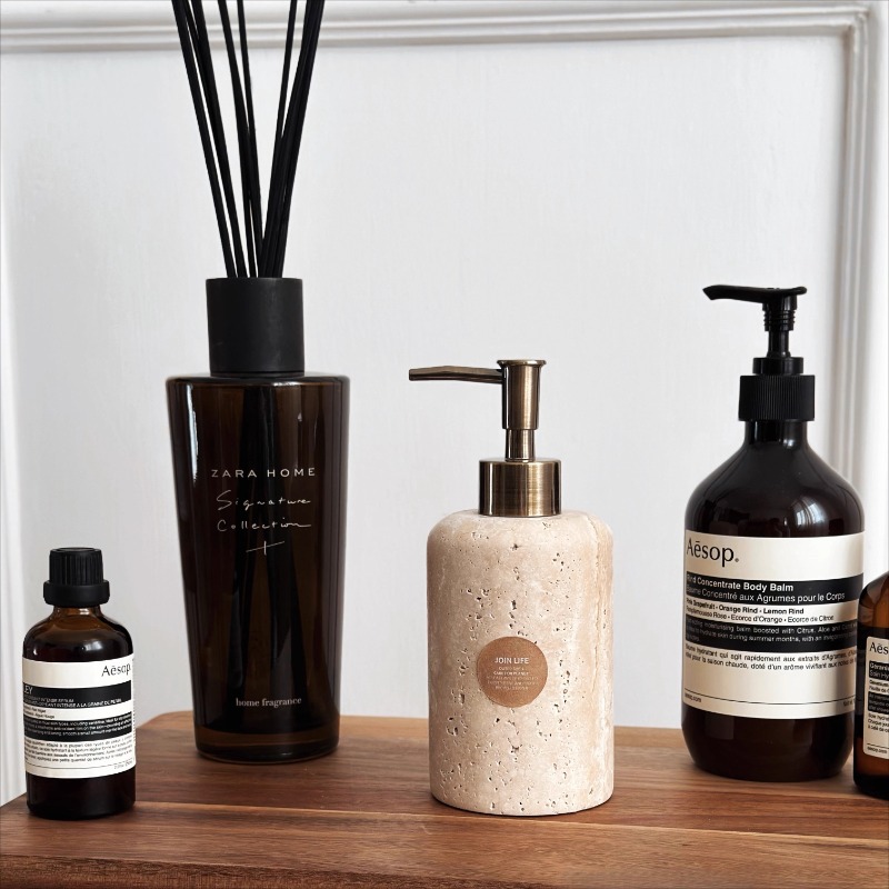 Luxury Skincare Bottles - Natural Stone Lotion Dispenser, Refillable Soap